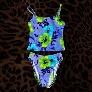 Vintage Sessa Blue and Green Floral Tankini Set